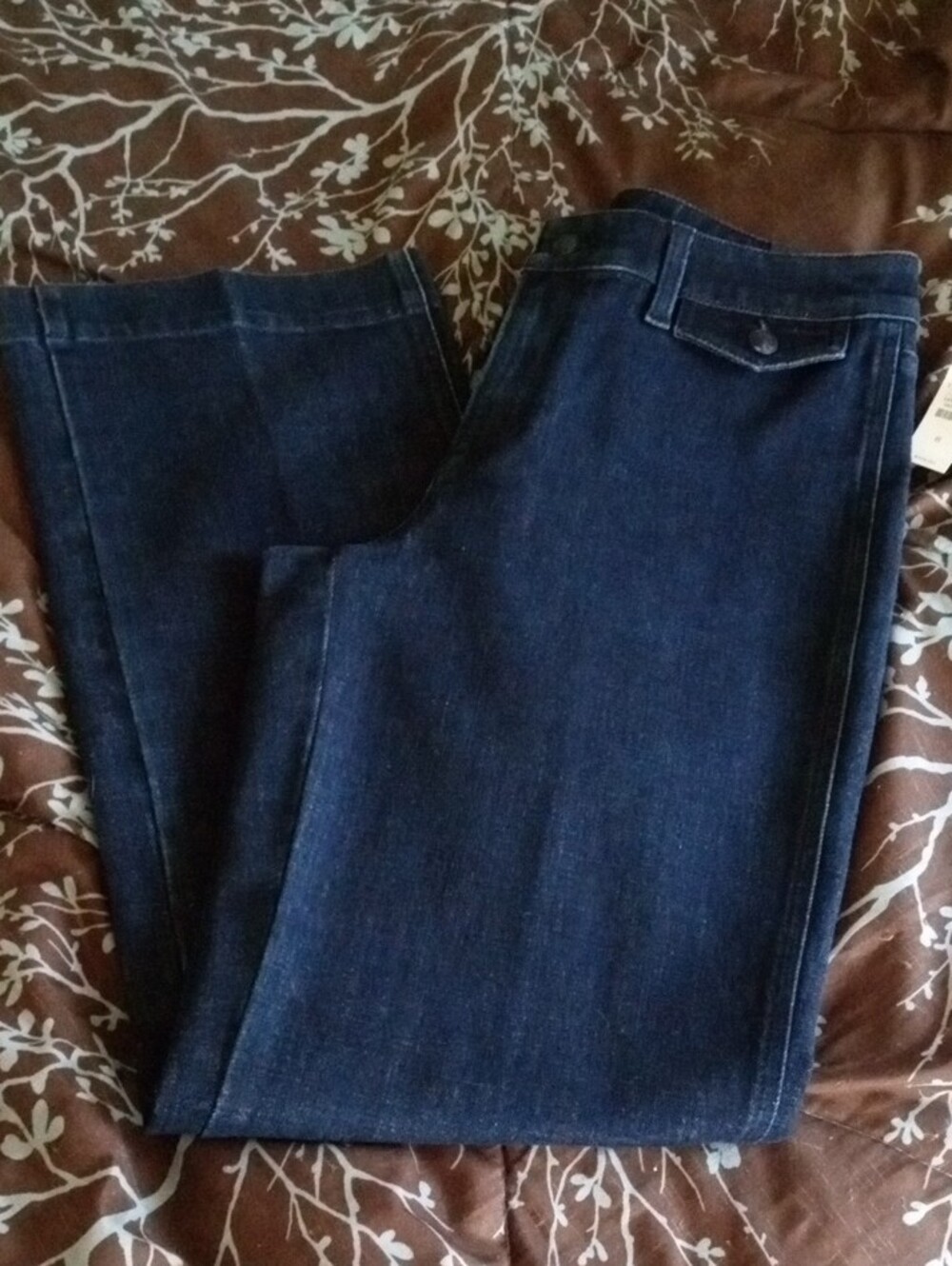 NWT Talbots Denim Trouser Jeans Dark Indigo Wide-Leg with Flared Hem